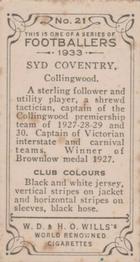 1933 Wills's Victorian Footballers (Small) #21 Syd Coventry Back